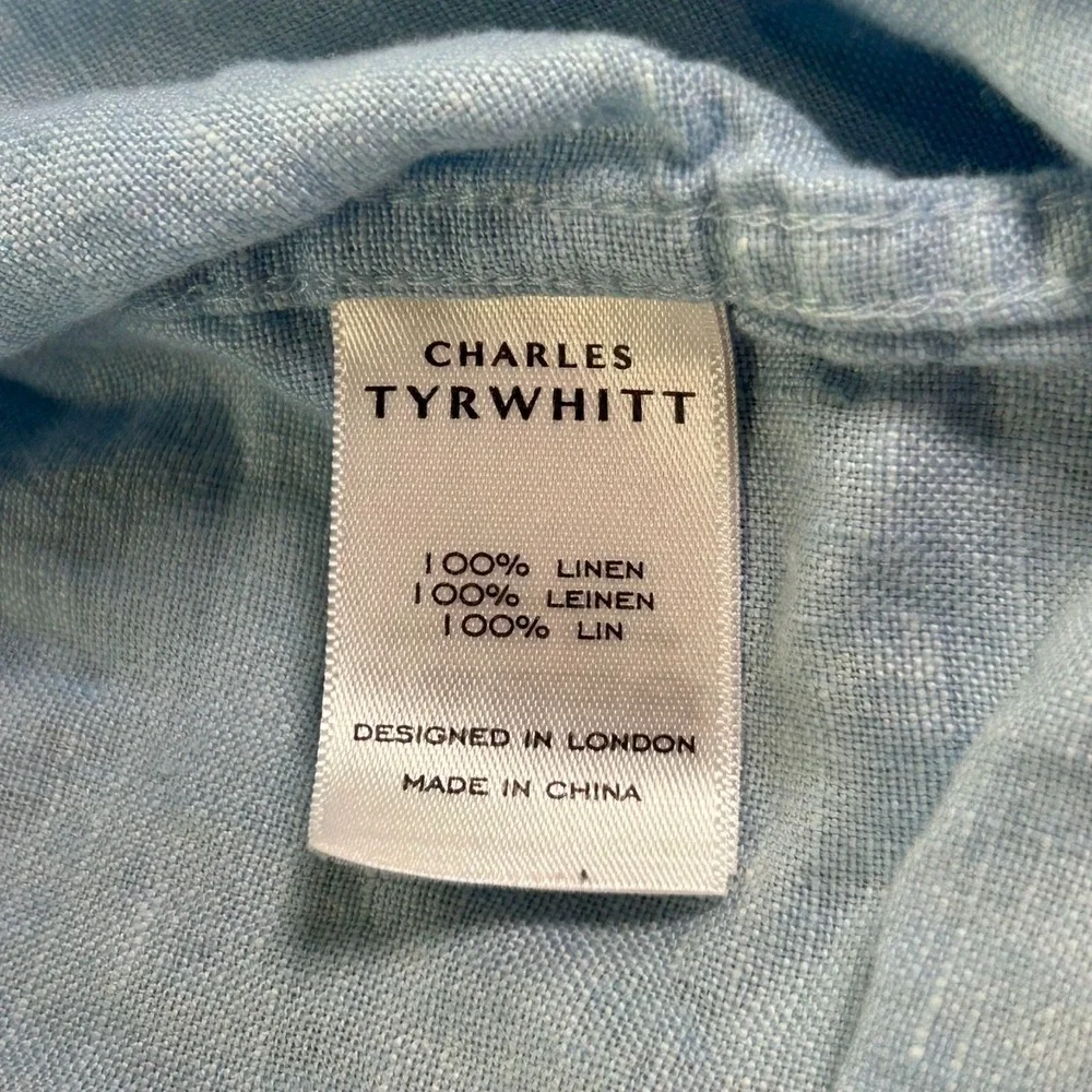 Charles Tyrwhitt‎ Classic Button Up Light Blue Linen Shirt Men XXL Long Sleeve